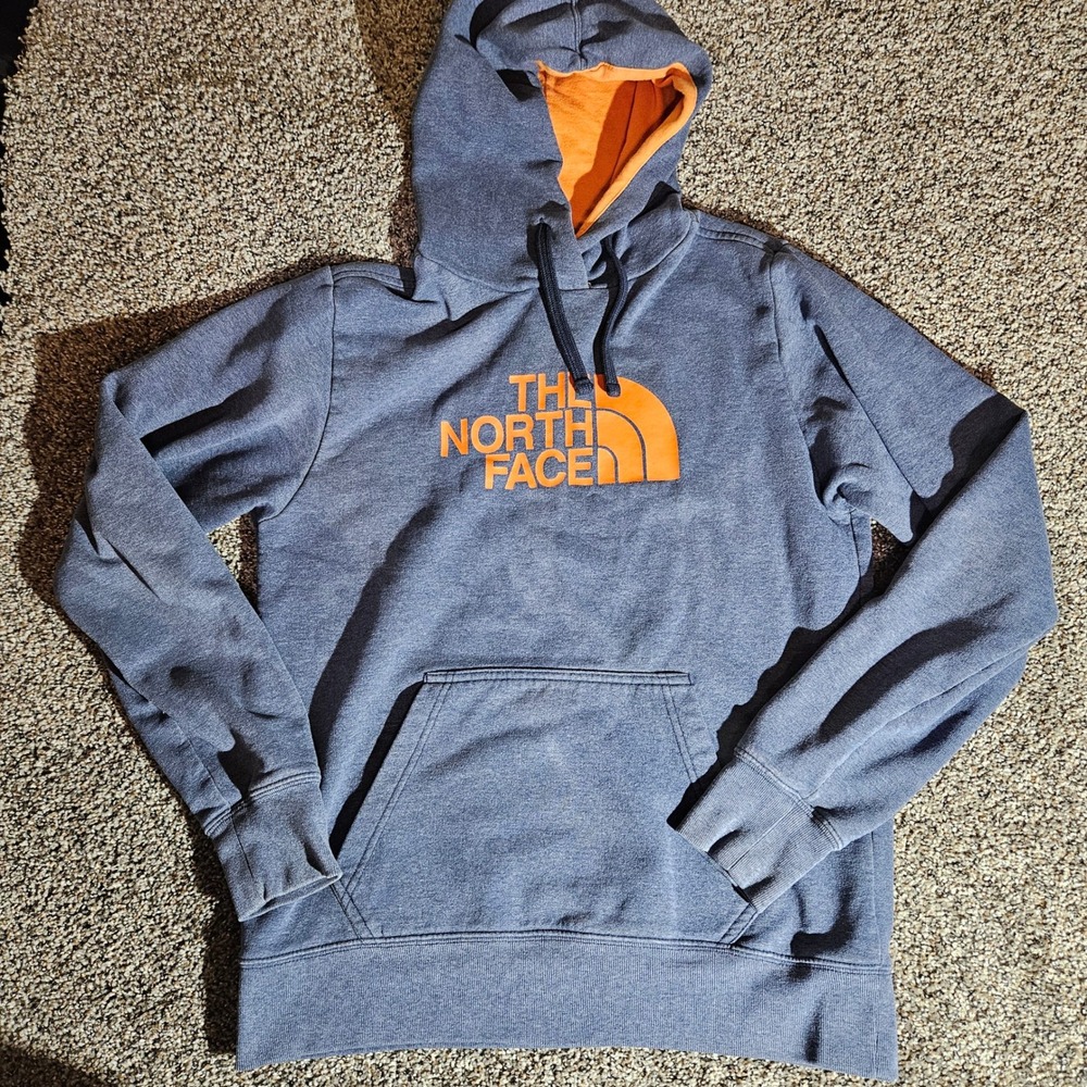 The North Face Mens Small Blue Orange Logo Pullover Hoodie Sweatshirt SP15